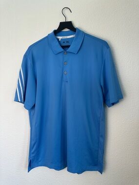 adidas Sky Blue Polo / Golf Shirt with White Sleeve Stripes